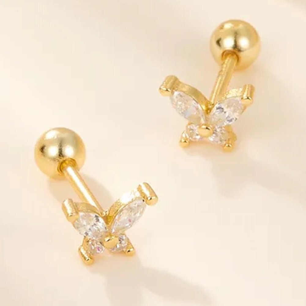 Dainty Sparkling Butterfly Earrings 18k Gold Plated Cubic Zirconia NEW